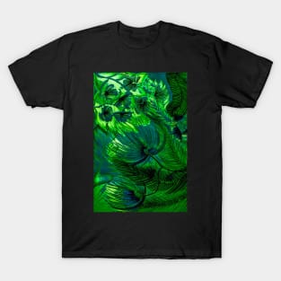 GREEN TRIFFIDS PALM TROPICAL FERNS AND FLOWERS POSTER PRINT VIVID T-Shirt